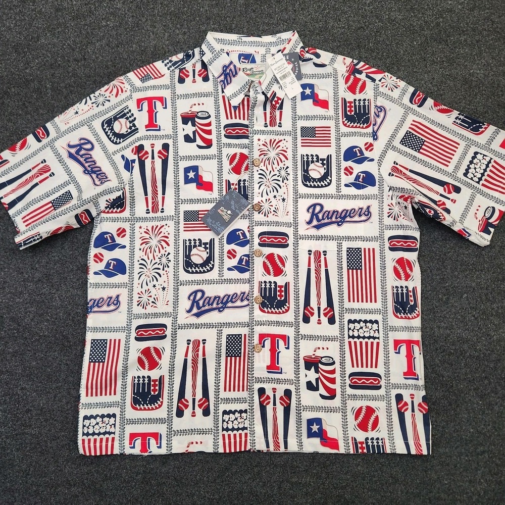 Reyn Spooner Mens Large Texas Rangers MLB Baseball Button Up Shirt USA Flag AOP